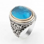 Açık Mavi Zirkon  Taşlı Gümüş Erkek Yüzük thumbnail 1