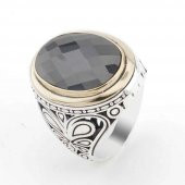 Siyah Zirkon Oval Taşlı Gümüş Erkek Yüzük thumbnail 1