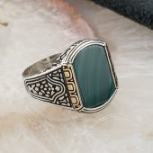 Yeşil Akik Taşlı  Gümüş Erkek  Yüzük thumbnail 2