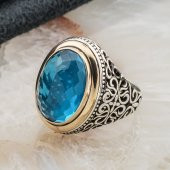 Açık Mavi Zirkon  Taşlı Gümüş Erkek Yüzük thumbnail 3