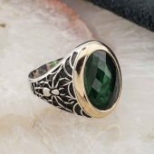 925 Ayar Gümüş Yeşil Zirkon Taşlı Örümcek Detaylı  Erkek Yüzük thumbnail 2