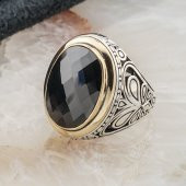 Siyah Zirkon Oval Taşlı Gümüş Erkek Yüzük thumbnail 3