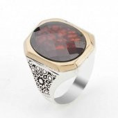 925 Ayar Gümüş Kırmızı Zirkon Taşlı Erkek Yüzük thumbnail 1