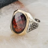 925 Ayar Gümüş Kırmızı Zirkon Taşlı Erkek Yüzük thumbnail 3