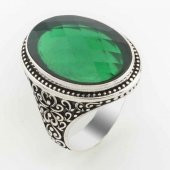 925 Ayar Gümüş Yeşil Zirkon Taşlı Erkek  Yüzük thumbnail 1