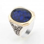 925 Ayar Gümüş Mavi Zirkon Taşlı Erkek Yüzük Model 11 thumbnail 1