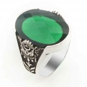 Osmanlı Devlet Armalı Büyük  Yeşil Zirkon Taşlı Erkek Yüzük thumbnail 1