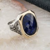 925 Ayar Gümüş Mavi Zirkon Taşlı Erkek Yüzük Model 11 thumbnail 2