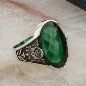 Osmanlı Devlet Armalı Büyük  Yeşil Zirkon Taşlı Erkek Yüzük thumbnail 2