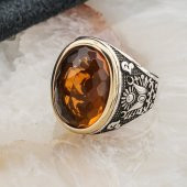 925 Ayar Gümüş Sarı Zirkon  Taşlı Erkek Yüzük thumbnail 3