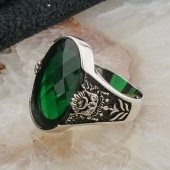 Osmanlı Devlet Armalı Büyük  Yeşil Zirkon Taşlı Erkek Yüzük thumbnail 3
