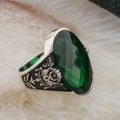 Osmanlı Tuğralı Yeşil Zirkon Taşlı Gümüş Yüzük thumbnail 2