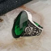 Osmanlı Tuğralı Yeşil Zirkon Taşlı Gümüş Yüzük thumbnail 3