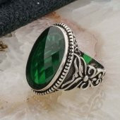 925 ayar Gümüş Yeşil Zirkon  Taşlı Erkek Yüzük thumbnail 3