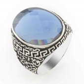 Mavi Zirkon Oval Taşlı Gümüş Erkek  Yüzük thumbnail 1