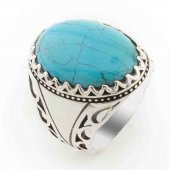 925 Ayar Gümüş Oval Firuze Taşlı Erkek Yüzük Model 3 thumbnail 1