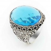 Açık Mavi Zirkon Taşlı Gümüş Erkek Yüzük thumbnail 1