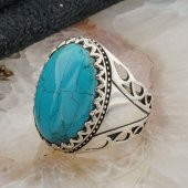 925 Ayar Gümüş Oval Firuze Taşlı Erkek Yüzük Model 3 thumbnail 3