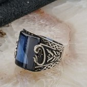 Mavi Zirkon Taşlı Elif Vav Detaylı Erkek Gümüş Yüzük thumbnail 3