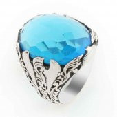 925 Ayar Gümüş Açık Mavi Zirkon Taşlı Erkek Yüzük thumbnail 1