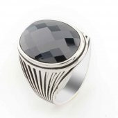 Siyah Zirkon Taşlı  Gümüş  Erkek Yüzük  Model 3 thumbnail 1