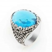 925 Ayar Gümüş Açık Mavi Zirkon Taşlı Erkek Yüzük Model 2 thumbnail 1