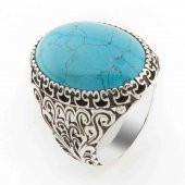 925 Ayar Gümüş Oval Firuze Taşlı Erkek Yüzük thumbnail 1