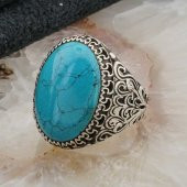 925 Ayar Gümüş Oval Firuze Taşlı Erkek Yüzük thumbnail 3