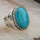 925 Ayar Gümüş Oval Firuze Taşlı Erkek Yüzük Model 3 thumbnail 2