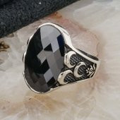 Siyah Zirkon Taşlı 3 hilal  detaylı  Gümüş Erkek Yüzük thumbnail 3