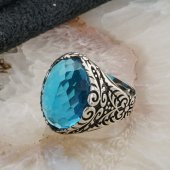 925 Ayar Gümüş Açık Mavi Zirkon Taşlı Erkek Yüzük Model 2 thumbnail 3