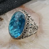 Açık Mavi Zirkon Taşlı Gümüş Erkek Yüzük thumbnail 3