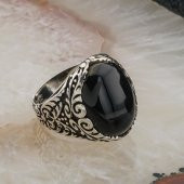 925 Ayar Gümüş Siyah Oniks Taşlı Erkek Yüzük - 2