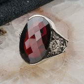 Kırmızı Taşlı Osmanlı Tuğralı Gümüş Erkek  Yüzük thumbnail 3