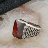 Kırmızı  Zirkon Taşlı Gümüş  Erkek Yüzük thumbnail 3