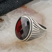 Kırmızı Zirkon Taşlı Erkek Gümüş Yüzük thumbnail 3