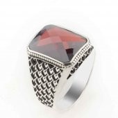 Kırmızı  Zirkon Taşlı Gümüş  Erkek Yüzük thumbnail 1