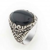 925 Ayar Gümüş Siyah Oniks Taşlı Erkek Yüzük - 1