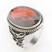 925 Ayar Gümüş Kırmızı Zirkon Taşlı Gümüş Erkek Yüzük Model 2 thumbnail 1