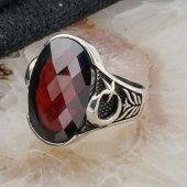 Kırmızı Taşlı Ay Yıldızlı Gümüş Erkek Yüzük thumbnail 3