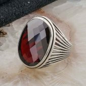 925 ayar Gümüş Kırmızı  Taşlı Gümüş Erkek  Yüzük Model 7 thumbnail 3