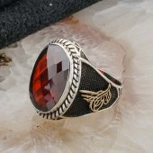 Osmanlı Tuğralı Kırmızı Zirkon Taşlı Gümüş Yüzük thumbnail 3
