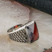 Kırmızı  Zirkon Taşlı Gümüş  Erkek Yüzük thumbnail 2