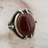 Akik Taşlı Pençeli  Gümüş Erkek Yüzük thumbnail 2