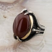 Akik Taşlı Pençeli  Gümüş Erkek Yüzük thumbnail 3