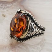 925 Ayar Gümüş Kehribar Taşlı Pençeli Yüzük thumbnail 3