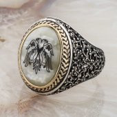 925 Ayar Gümüş  Sedef Taşlı Selçuklu Kartalı Yüzük thumbnail 3