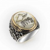 925 Ayar Gümüş  Sedef Taşlı Göktürkçe Türk Yazılı Erkek Yüzük thumbnail 1