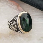 Oval Yeşil Zirkon Taşlı Osmanlı  Arma Detaylı Yüzük thumbnail 2