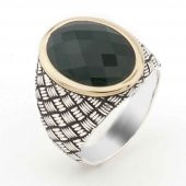 925 Ayar Gümüş Yeşil Zirkon Desenli Erkek Yüzük thumbnail 1